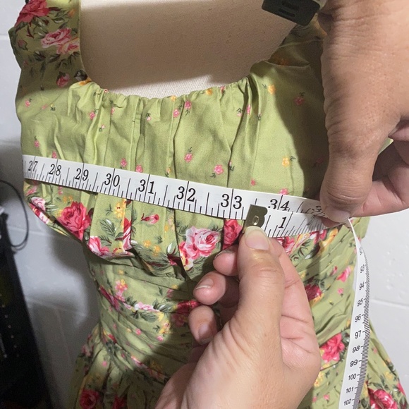 Voodoo Vixen Floral Olive Smocked Back Dress - Picture 11 of 16